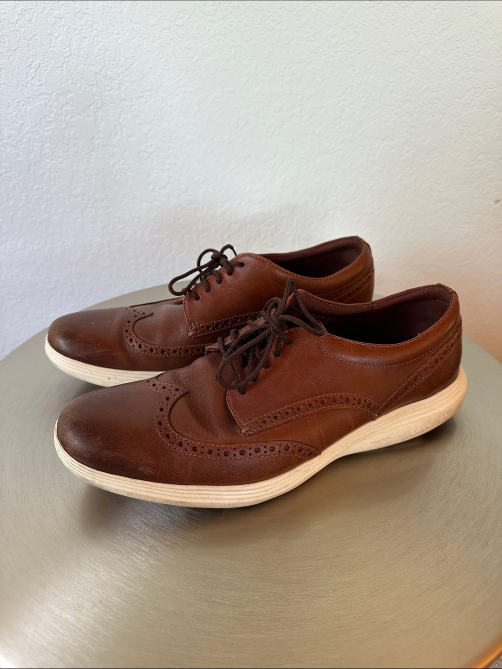 Cole Haan Chestnut Brown Leather Wingtip Derby with White Sole Sz 11 Gran OS